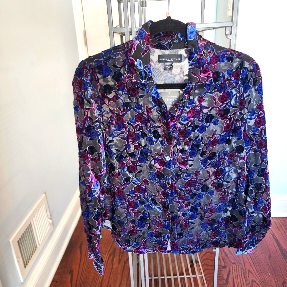 Simply Styled Velvet Button Up Blouse NWT